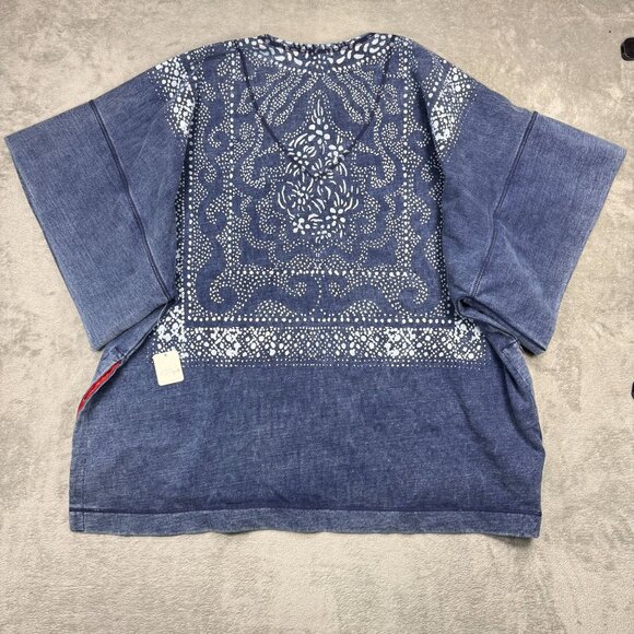 NWT Free People On The Block Poncho Sweater Denim Paisley Bandana Oversized Sz L - Picture 6 of 12